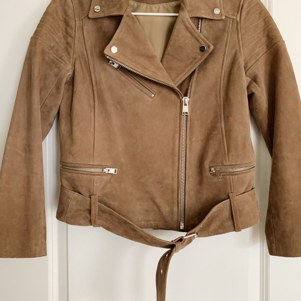 Women's LAMARQUE Brown Suede Leather Moto Jacket - Picture 1 of 6